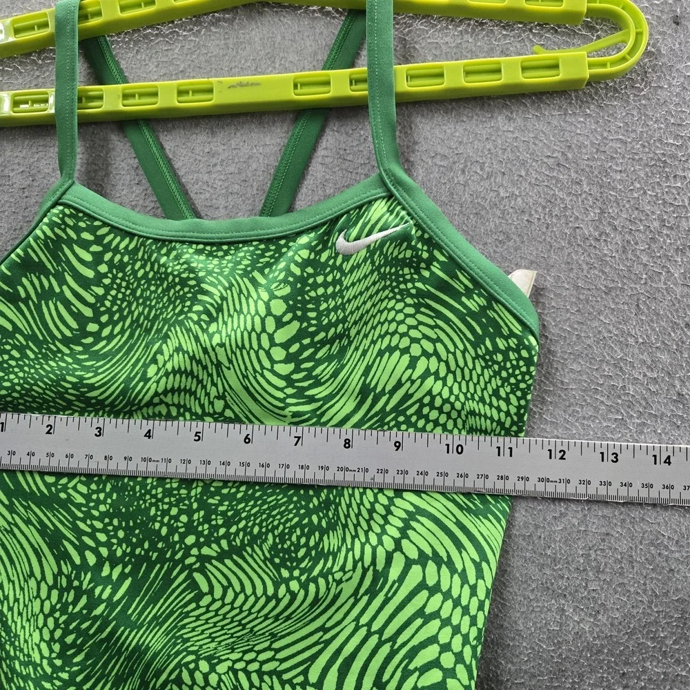 Nike Women Swimwear 4 Green One-Piece Geometric Geo Alloy Modern Cut Out